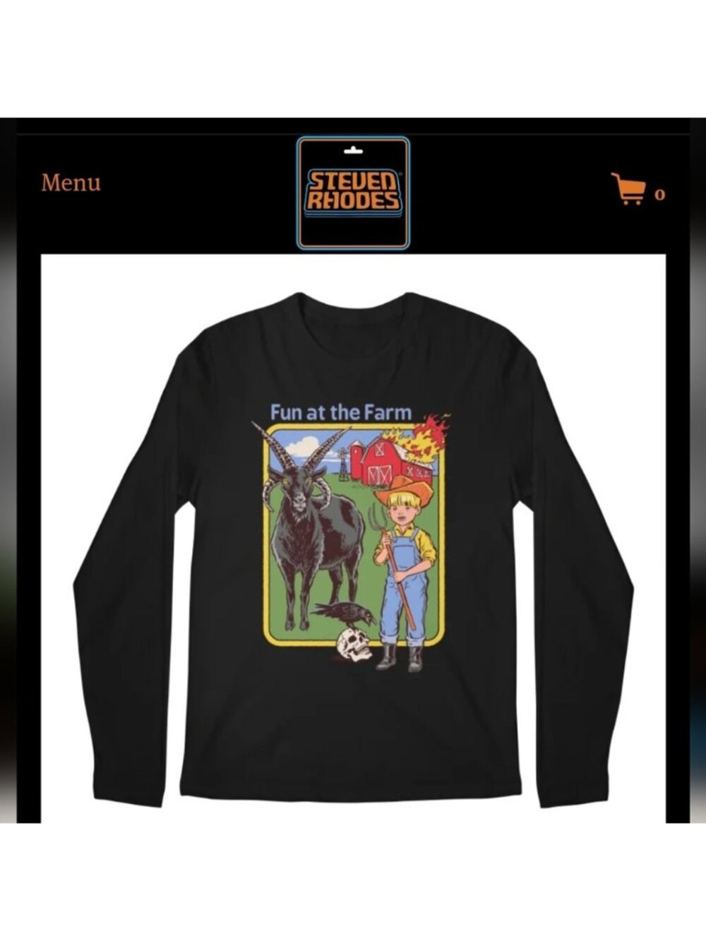 Steven Rhodes Fun at the Farm Crewneck Long Sleeve Shirt Demonic Goat Black Sz M